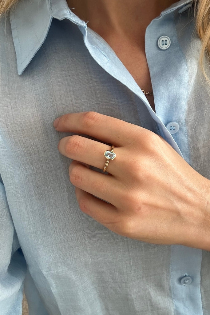 ANILLO SOLITARIO AGUAMARINA OVAL